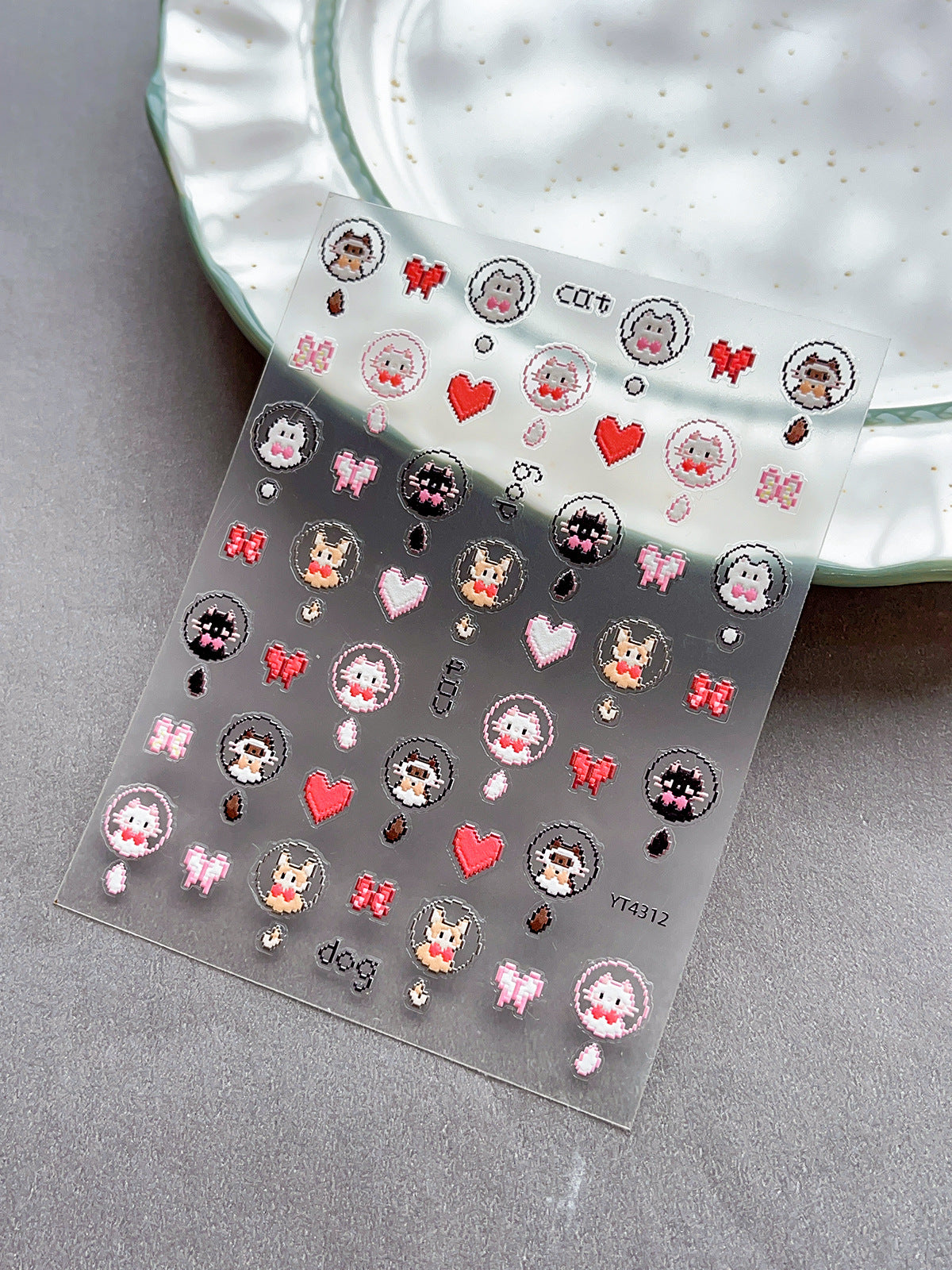 Wholesale Love cat and dog cartoon rainbow stars cute bow nail stickers